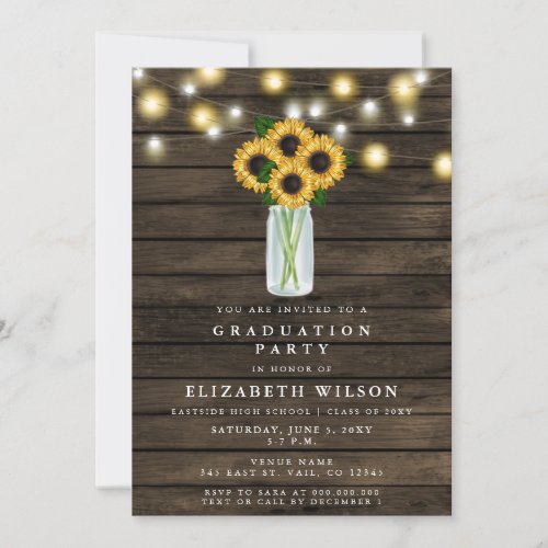 Barn Wood String Lights Sunflower Graduation Invitation