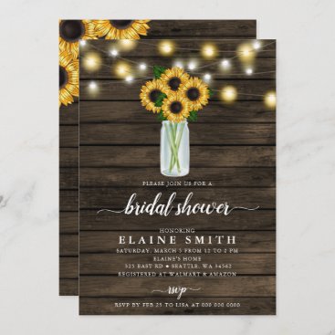 Barn Wood String Lights Sunflowers Bridal Shower   Invitation