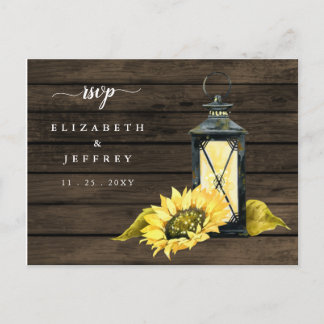Barn Wood String Lights Sunflowers Lantern RSVP Invitation Postcard