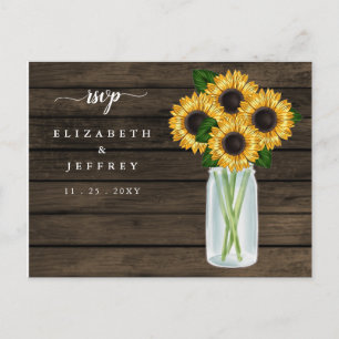 Barn Wood String Lights Sunflowers RSVP  Invitation Postcard