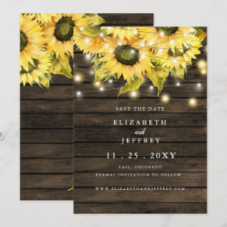 Barn Wood String Lights Sunflowers Save the Date A Announcement