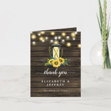 Barn Wood String Lights Sunflowers Thank You Card