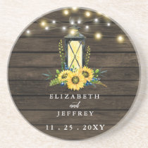 Barn Wood String Lights Sunflowers Wedding   Coaster