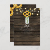 Barn Wood String Lights Sunflowers Wedding  Enclosure Card