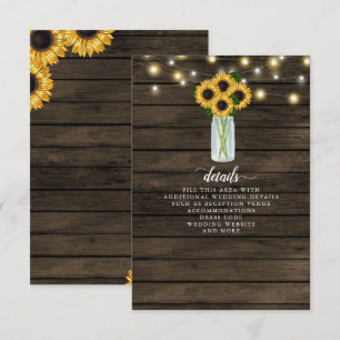 Barn Wood String Lights Sunflowers Wedding  Enclosure Card