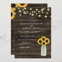 Barn Wood String Lights Sunflowers Wedding Invitation