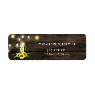 Barn Wood String Lights Sunflowers Wedding Label
