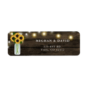 Barn Wood String Lights Sunflowers Wedding Label