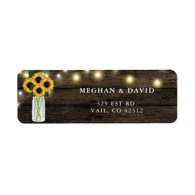 Barn Wood String Lights Sunflowers Wedding Label (Front)