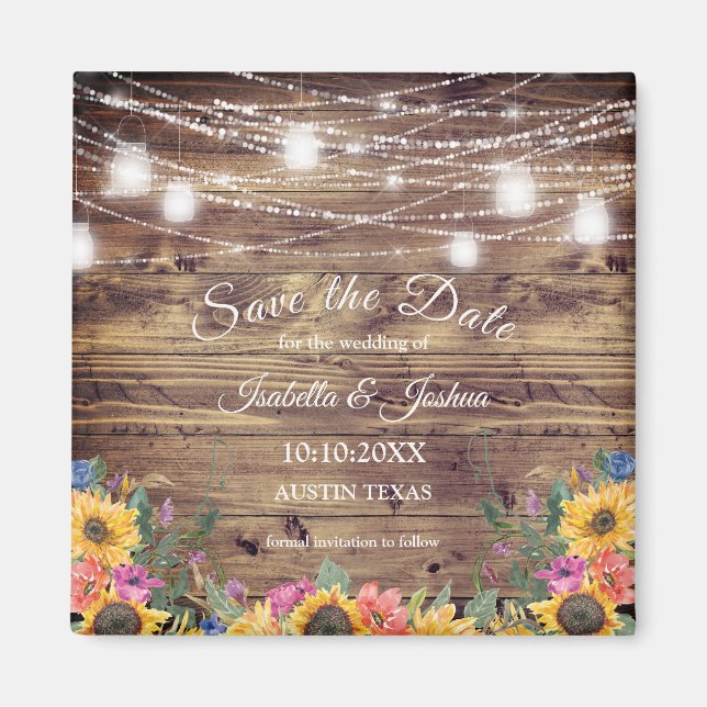 Barn Wood | String of Lights  Save The Date Magnet (Front)