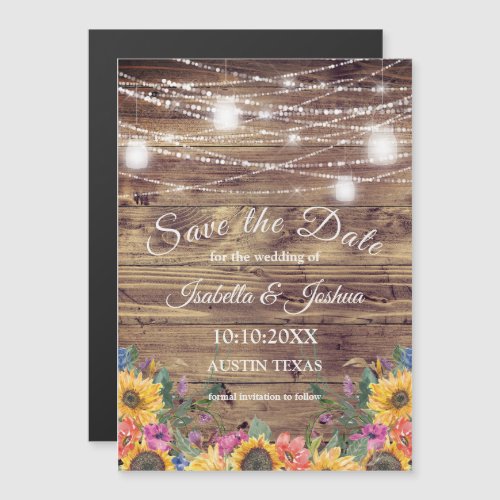 Barn Wood  String of Lights  Save The Date Magnetic Invitation