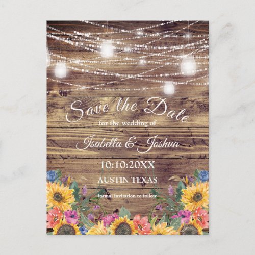 Barn Wood  String of Lights  Save The Date Postcard