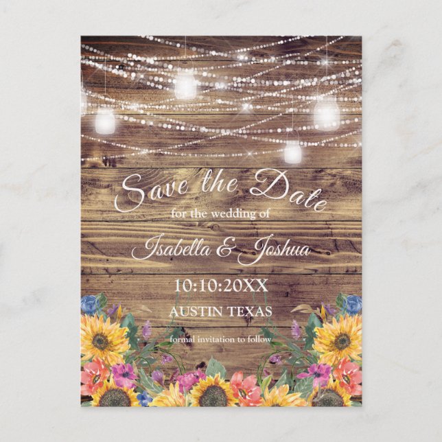 Barn Wood | String of Lights  Save The Date Postcard (Front)