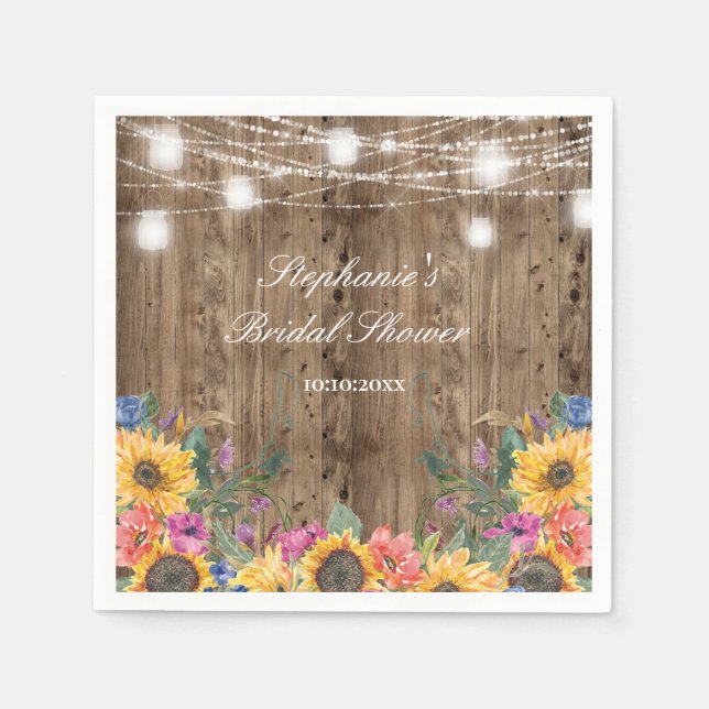 Barn Wood  & Sunflower Bridal Shower Napkins (Front)