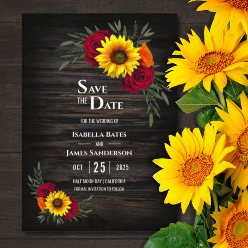 Barn Wood Sunflower Burgundy Rose Wedding Save The Save The Date