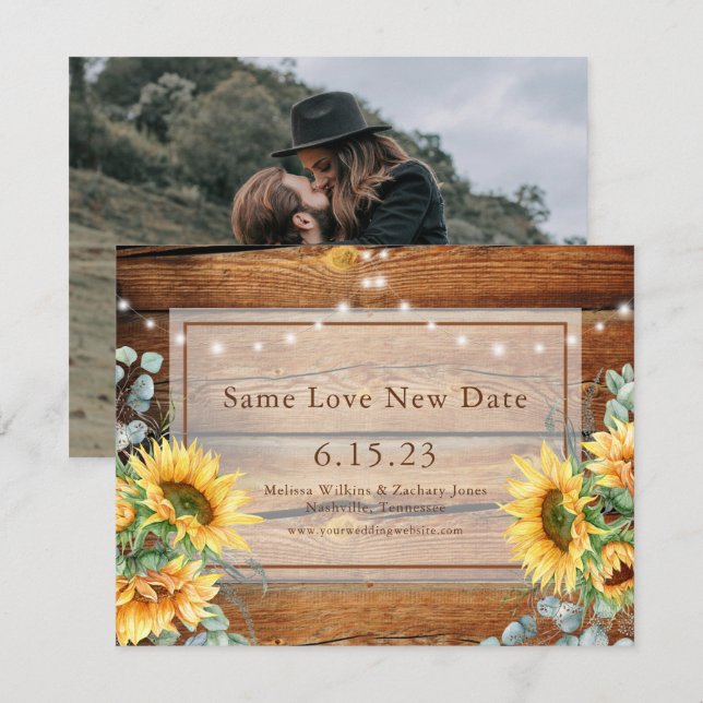 Barn Wood Sunflower Photo Change the Date  Save Th Save The Date (Front/Back)