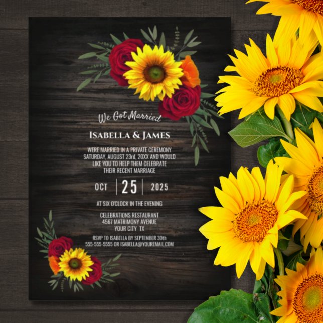 Barn Wood Sunflower Rose Wedding Reception Invitation (Creator Uploaded)