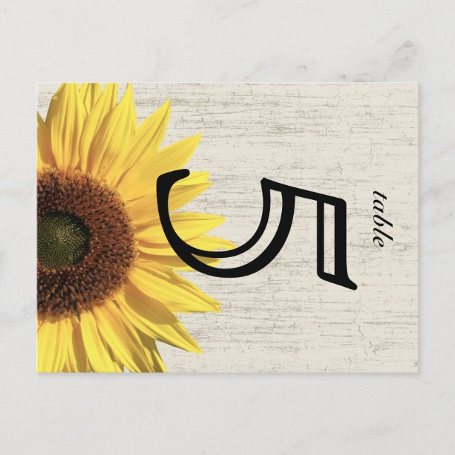 Barn Wood Sunflower Wedding Table Card (Front)