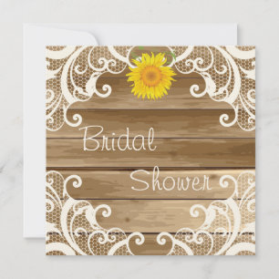 Barn Wood Sunflowers and Vintage Lace Bridal Showe Invitation