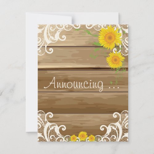 Barn Wood Sunflowers and Vintage Lace Engagement Announcement