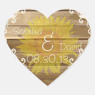 Barn Wood Sunflowers and Vintage Lace Heart Sticker