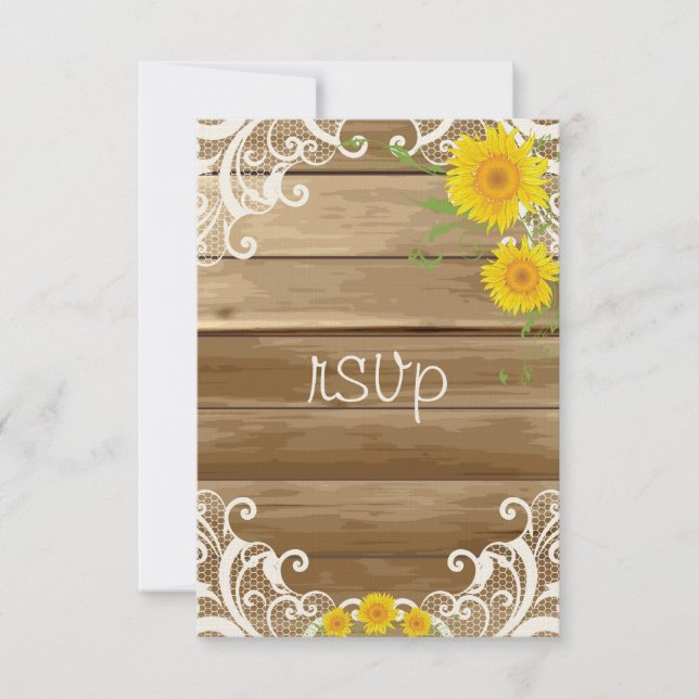 Barn Wood Sunflowers and Vintage Lace RSVP (Front)