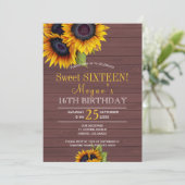 Barn wood sunflowers chic rustic sweet sixteen invitation (Standing Front)