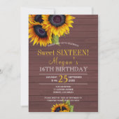 Barn wood sunflowers chic rustic sweet sixteen invitation (Front)
