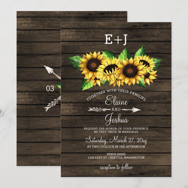 barn wood Sunflowers Country Rustic Wedding Invitation (Front/Back)