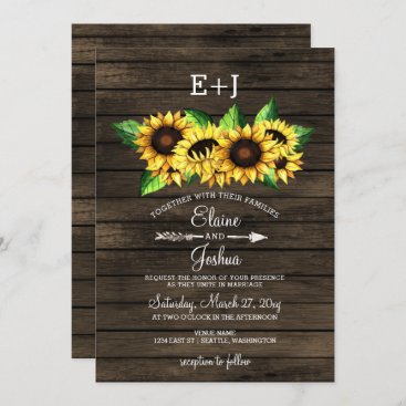 barn wood Sunflowers Country Rustic Wedding Invitation