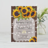 Barn wood sunflowers mason jar birthday party invitation (Standing Front)