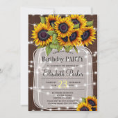 Barn wood sunflowers mason jar birthday party invitation (Front)