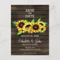 barn wood sunflowers rustic country announcement postcard