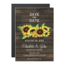 barn wood sunflowers rustic country save the date magnetic invitation