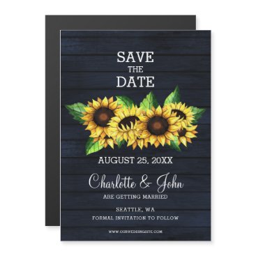 barn wood sunflowers rustic country save the date magnetic invitation