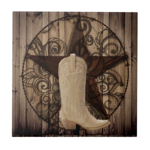 Barn Wood Texas Lone Star western country cowgirl Ceramic Tile