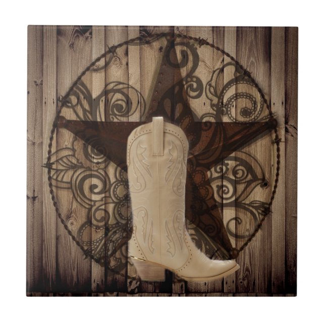 Barn Wood Texas Lone Star western country cowgirl Ceramic Tile (Front)