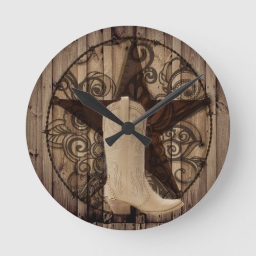 Barn Wood Texas Lone Star western country cowgirl Round Clock