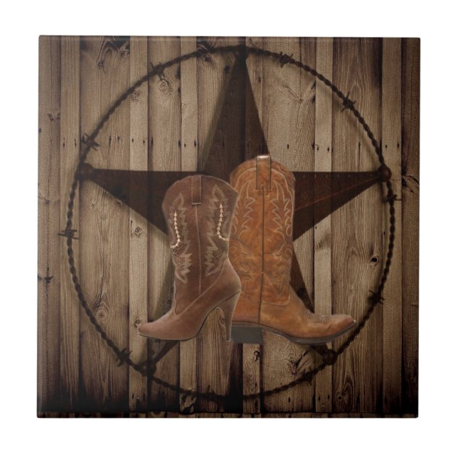 Barn Wood Texas Star western country cowboy boots Ceramic Tile (Front)