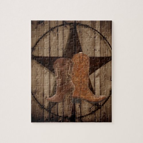 Barn Wood Texas Star western country cowboy boots Jigsaw Puzzle