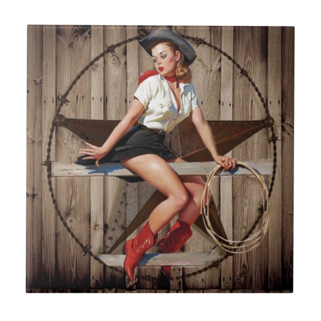 Barn Wood Texas Star western country Cowgirl Ceramic Tile (Front)