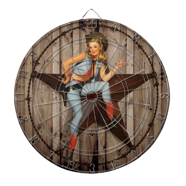Barn Wood Texas Star western country Cowgirl Dart Board (Front)