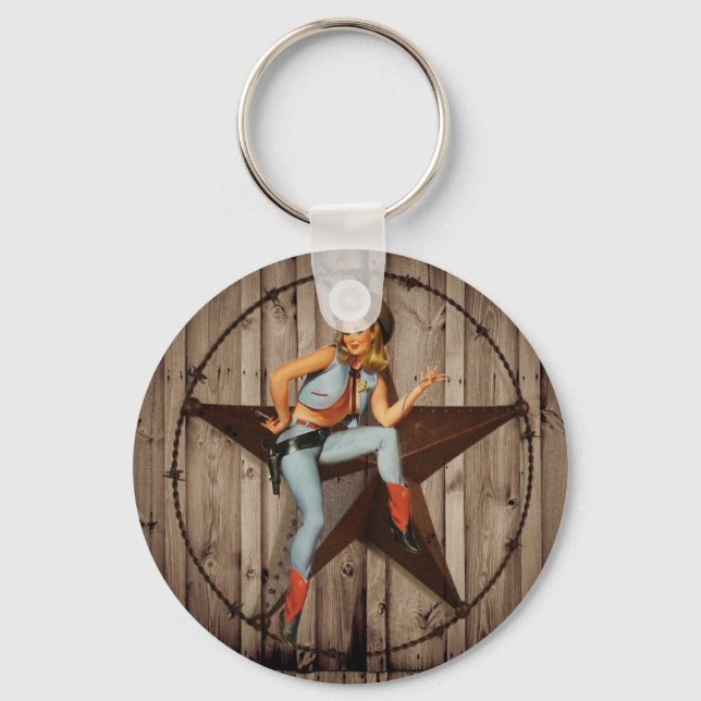 Barn Wood Texas Star western country Cowgirl Keychain (Front)