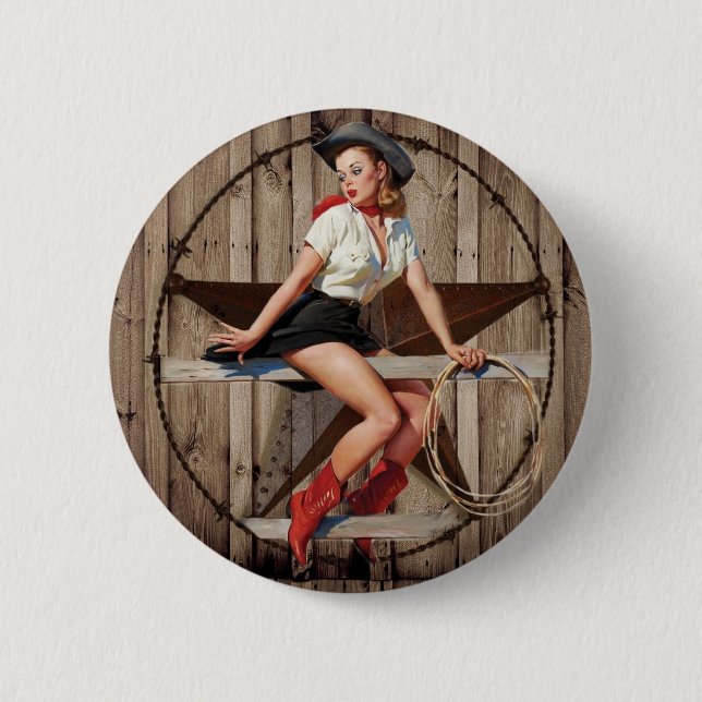 Barn Wood Texas Star western country Cowgirl Pinback Button (Front)