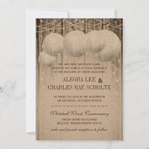 Barn Wood Under the Stars Wedding Paper Lantern Invitation