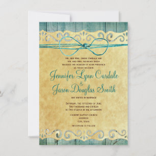 Barn Wood Vintage Paper Teal Wedding Invitation