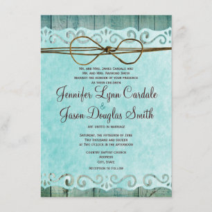 Barn Wood Vintage Paper Teal Wedding Invitation