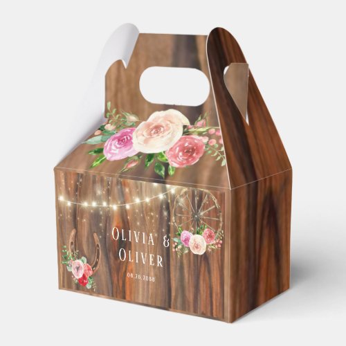 Barn Wood Wagon Wheel Horseshoe Floral Wedding Favor Boxes