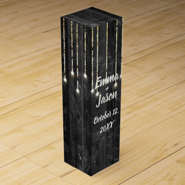 Barn Wood Wedding Lights Wine Box (Front)