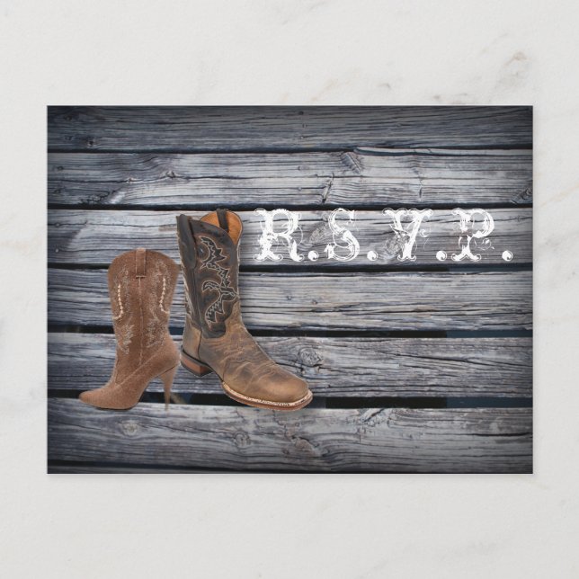 Barn Wood Western Cowboy wedding response RSVP Invitation Postcard (Front)